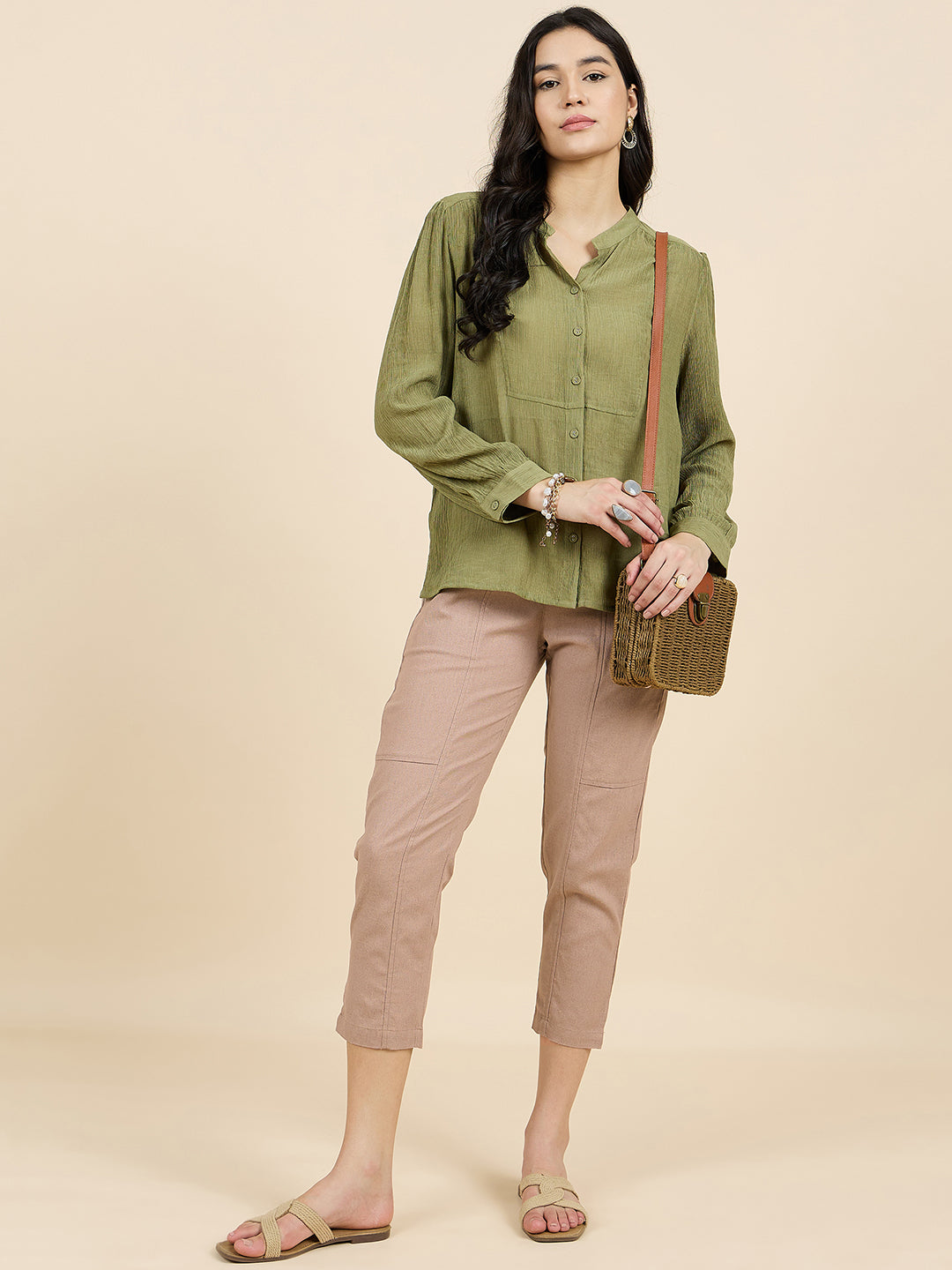 Gipsy Woman Bottom Wear Pant Regular Fit Linen Khaki