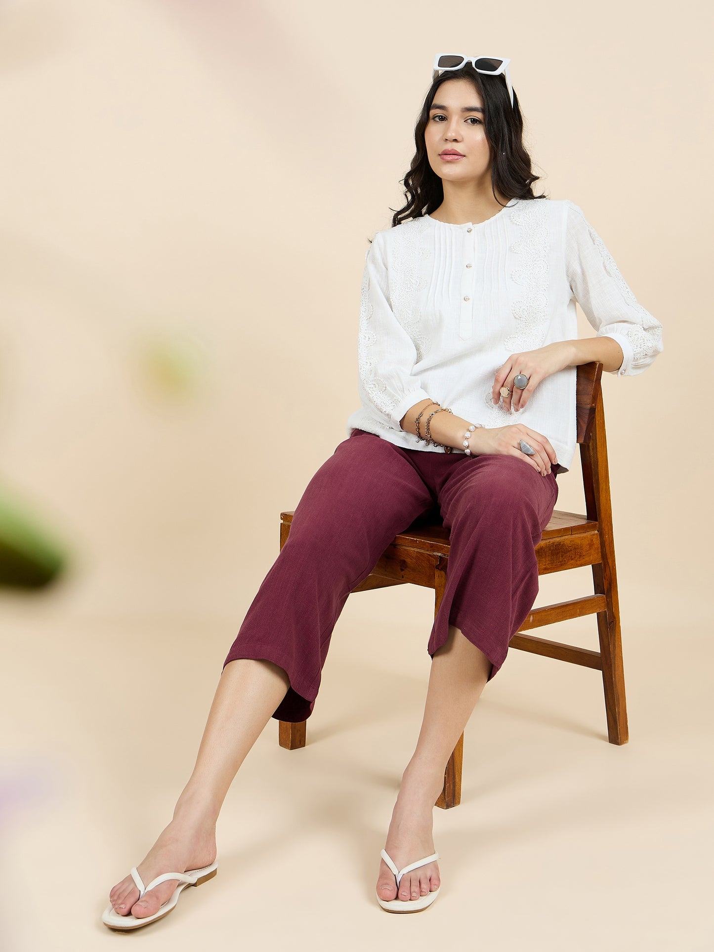 Gipsy Woman Bottom Wear Pant Regular Fit Cotton Wine