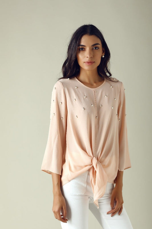 GIPSY Womens Key Hole Neck Embellished Top