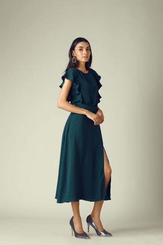 GIPSY Womens Round Neck Slub Midi Dress