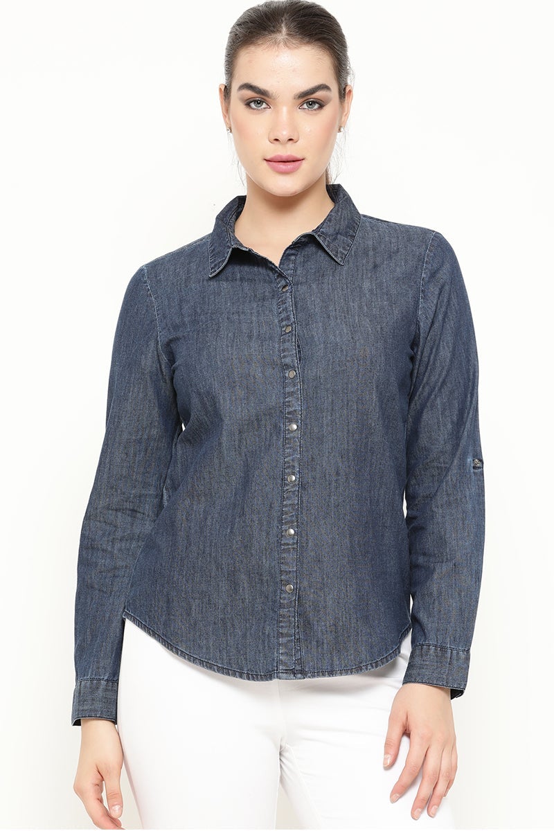 Gipsy Indigo Blue Solid Cotton Shirt