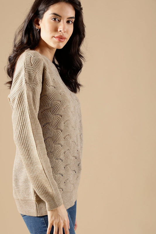 Beige Regular Fit Acrylic Sweaters