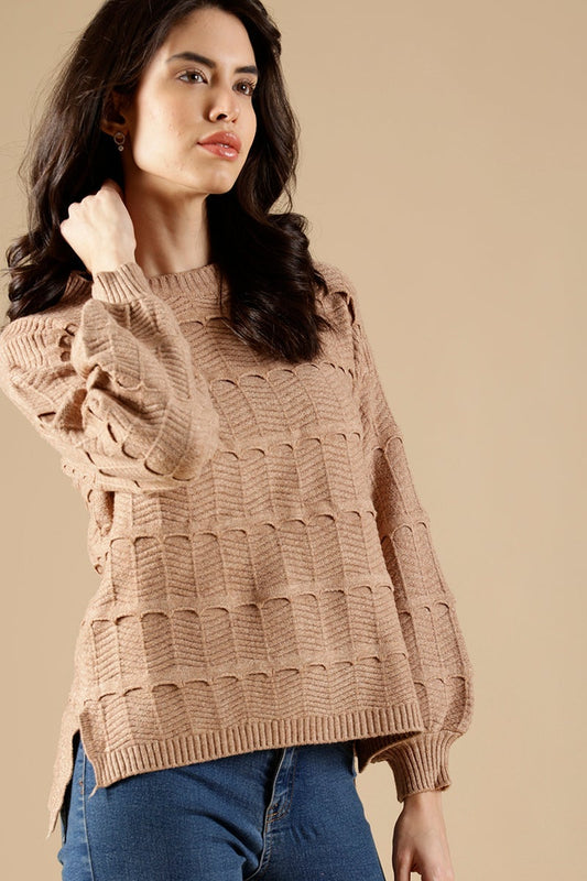 Khaki Regular Fit Acrylic Sweaters