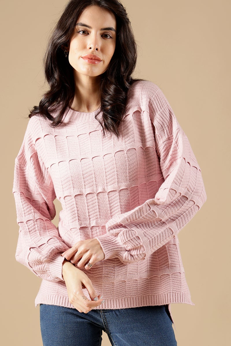 Pink Regular Fit Acrylic Sweaters