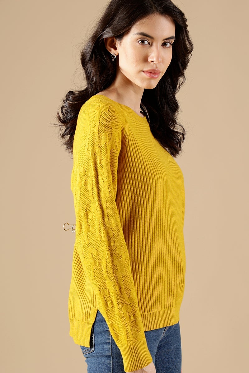 Mustard Regular Fit Acrylic Sweaters