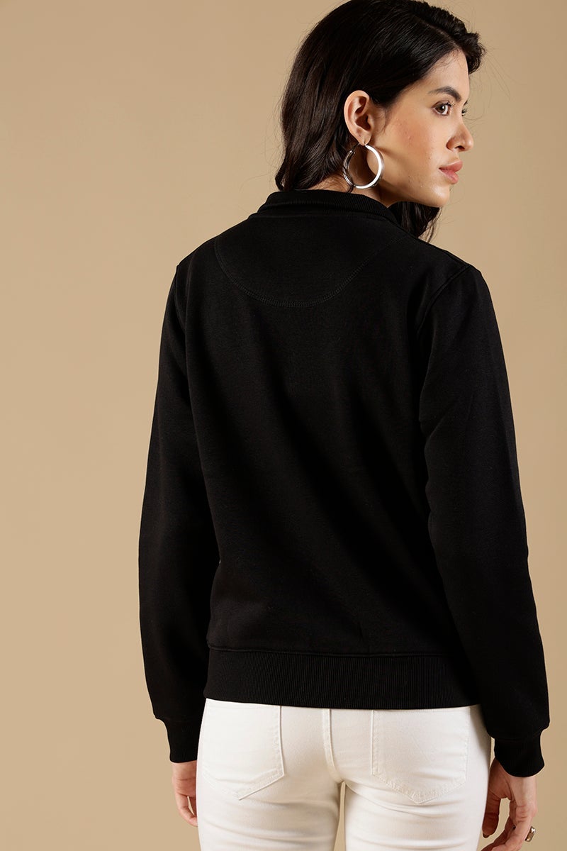Black Regular Fit Cotton/Poly Sweat Shirt