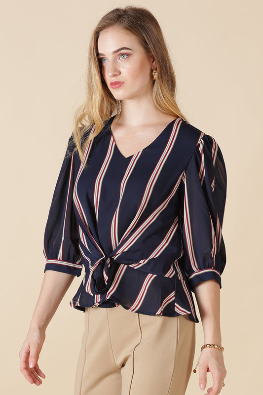 Gipsy Navy Stripe Print Georgette Blouse