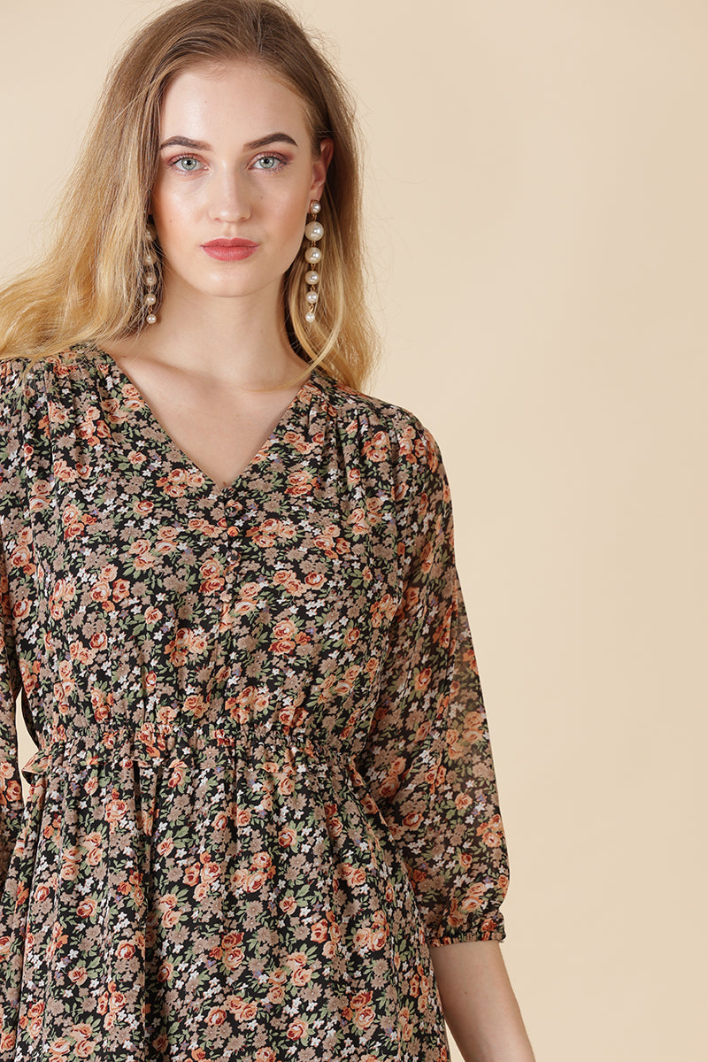 Gipsy Black Print Georgette Dress
