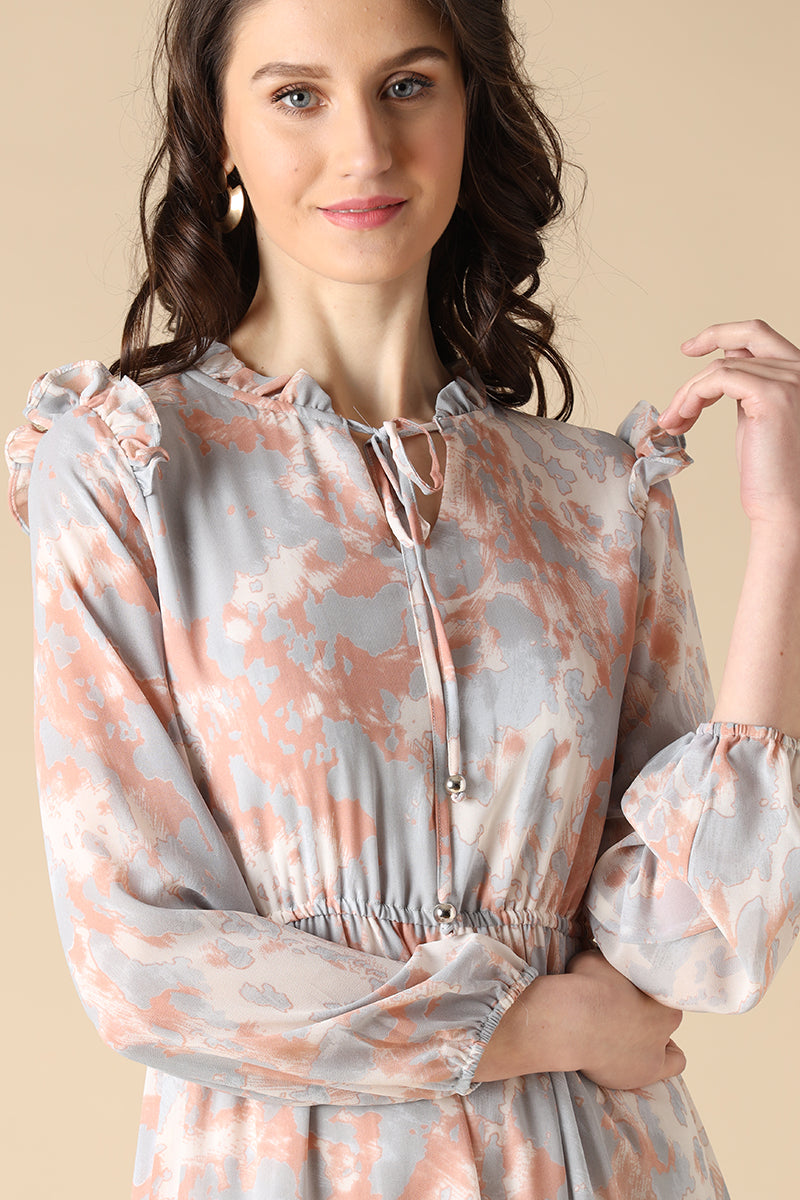 Gipsy Grey Fashion Round Neck Georgette Dress