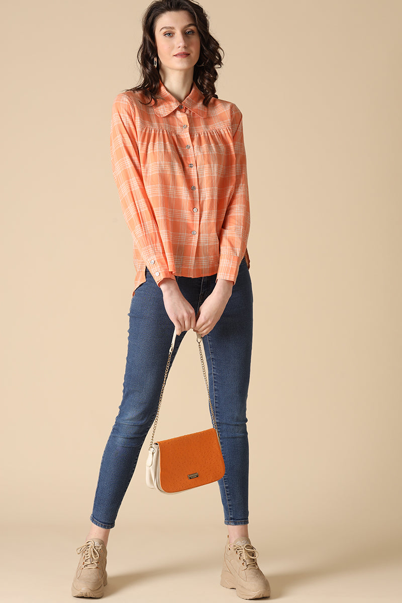 Gipsy Orange Fashion Shirt Collar Cotton Shirt