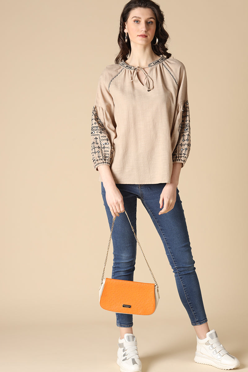 Gipsy Khaki Fashion Round Neck Linen Tunic