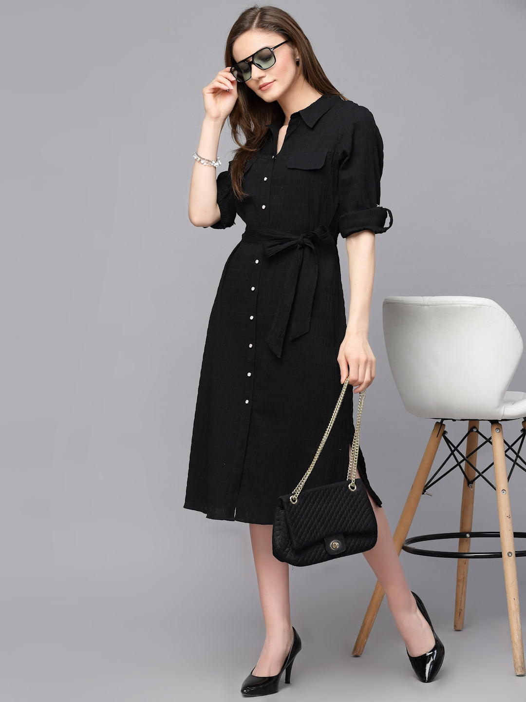 Gipsy Black Textured Cotton Dress