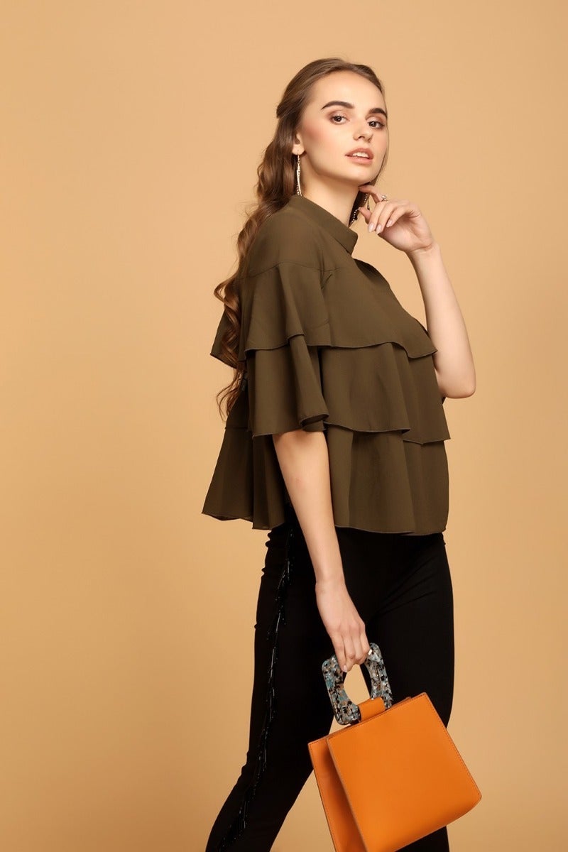 Rich olive layered top