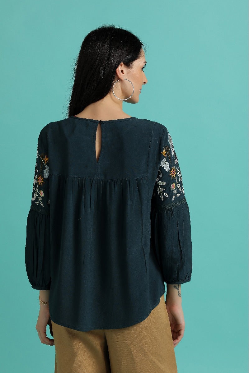 Humble Blue Embroidered Top