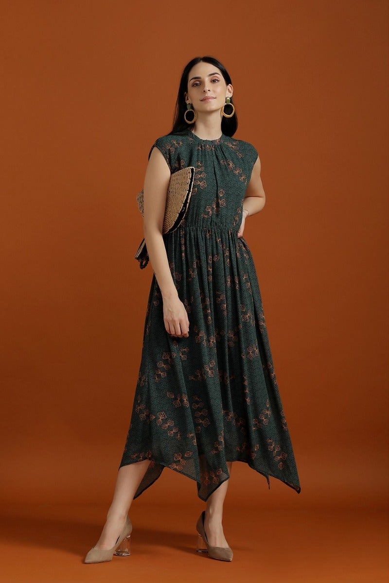 Breezy Off Sleeves Printed Dress