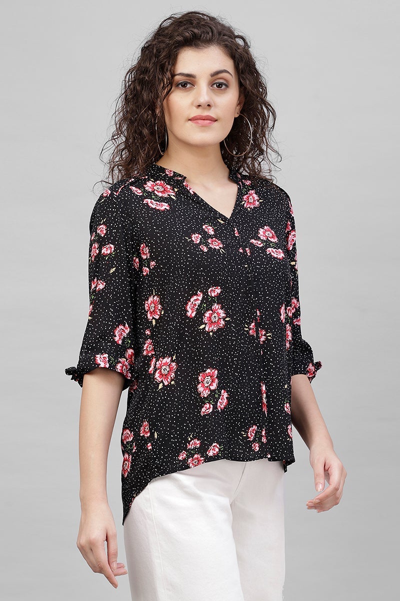 Gipsy Black Floral Printed Polyester Tunic