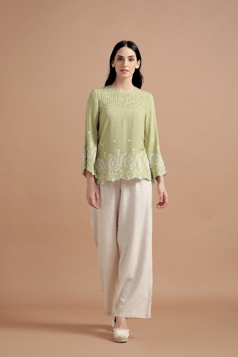 Lime Green Schiffli Embroidered Top.