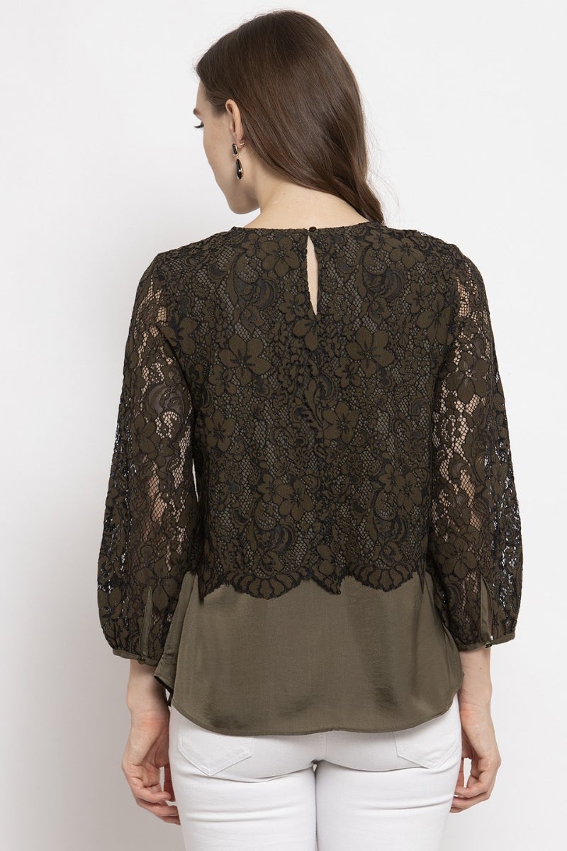 Gipsy Olive Abstract Print Net Top