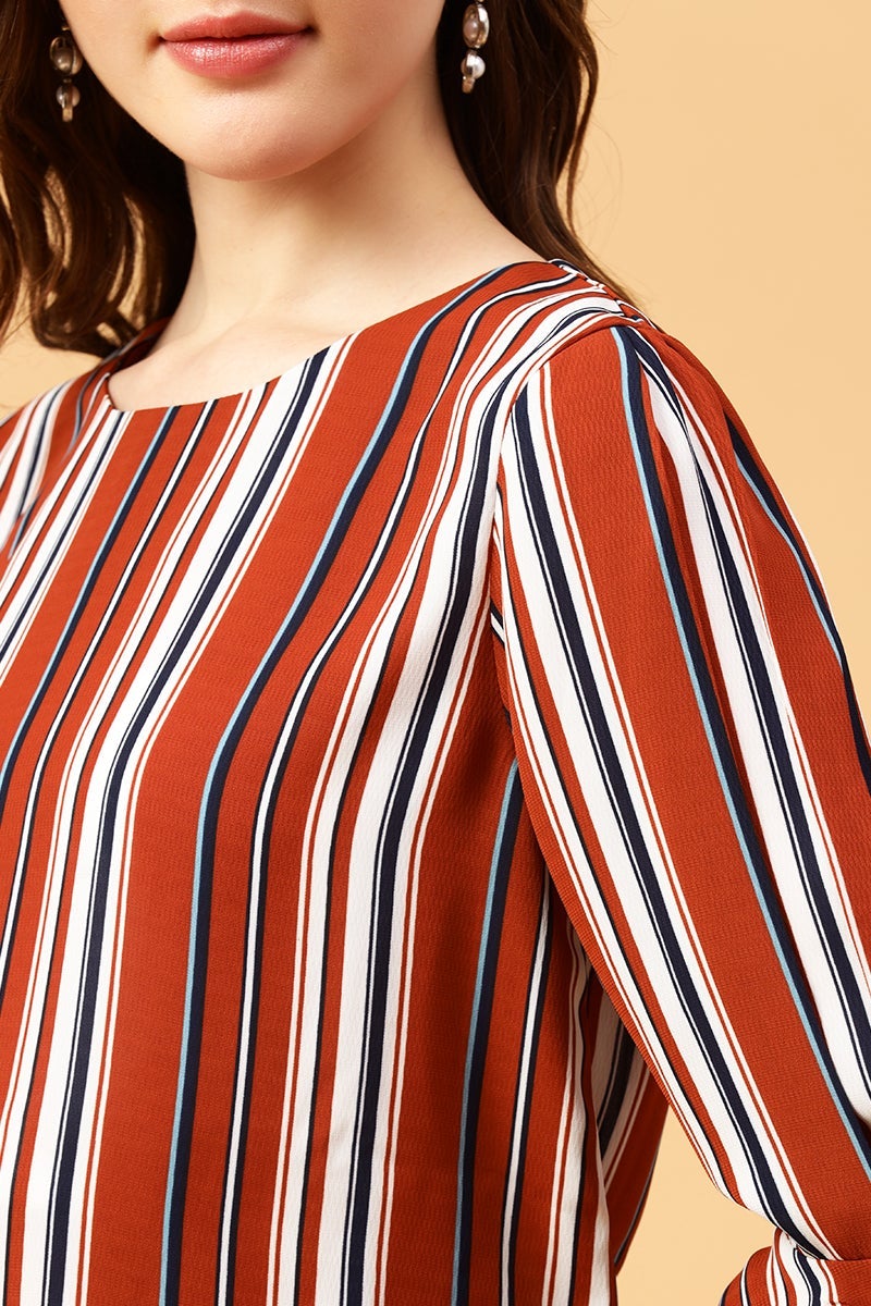 Gipsy Orange Vertical Stripes Crepe Top