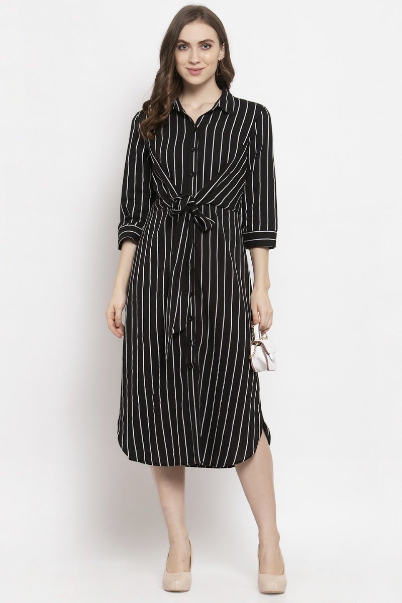 Gipsy Black Vertical Striped Cotton Dress