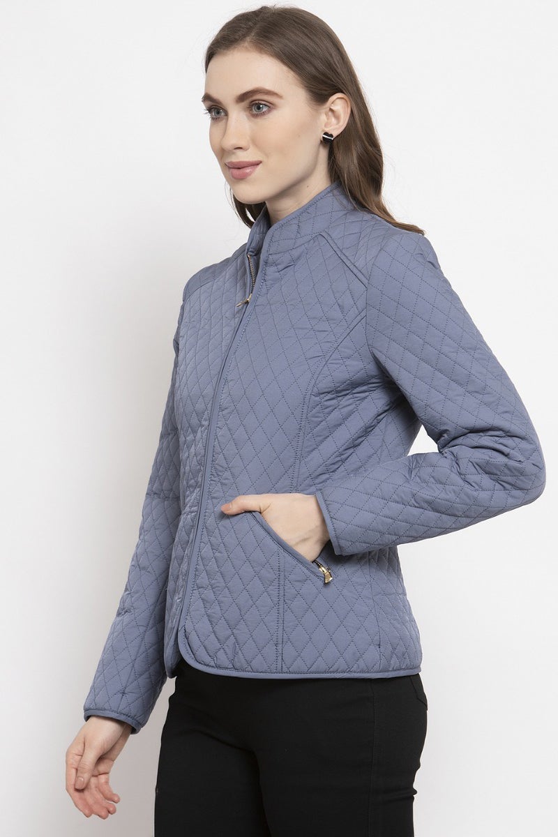 Gipsy Steel Blue Self Designed Polyester Jacket