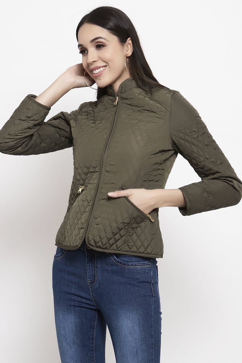 Gipsy Olive Solid Pattern Polyester Jacket