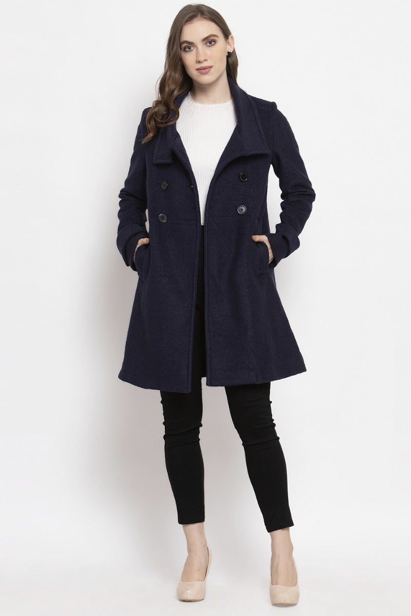 Gipsy Navy Blue Solid Wool Jacket