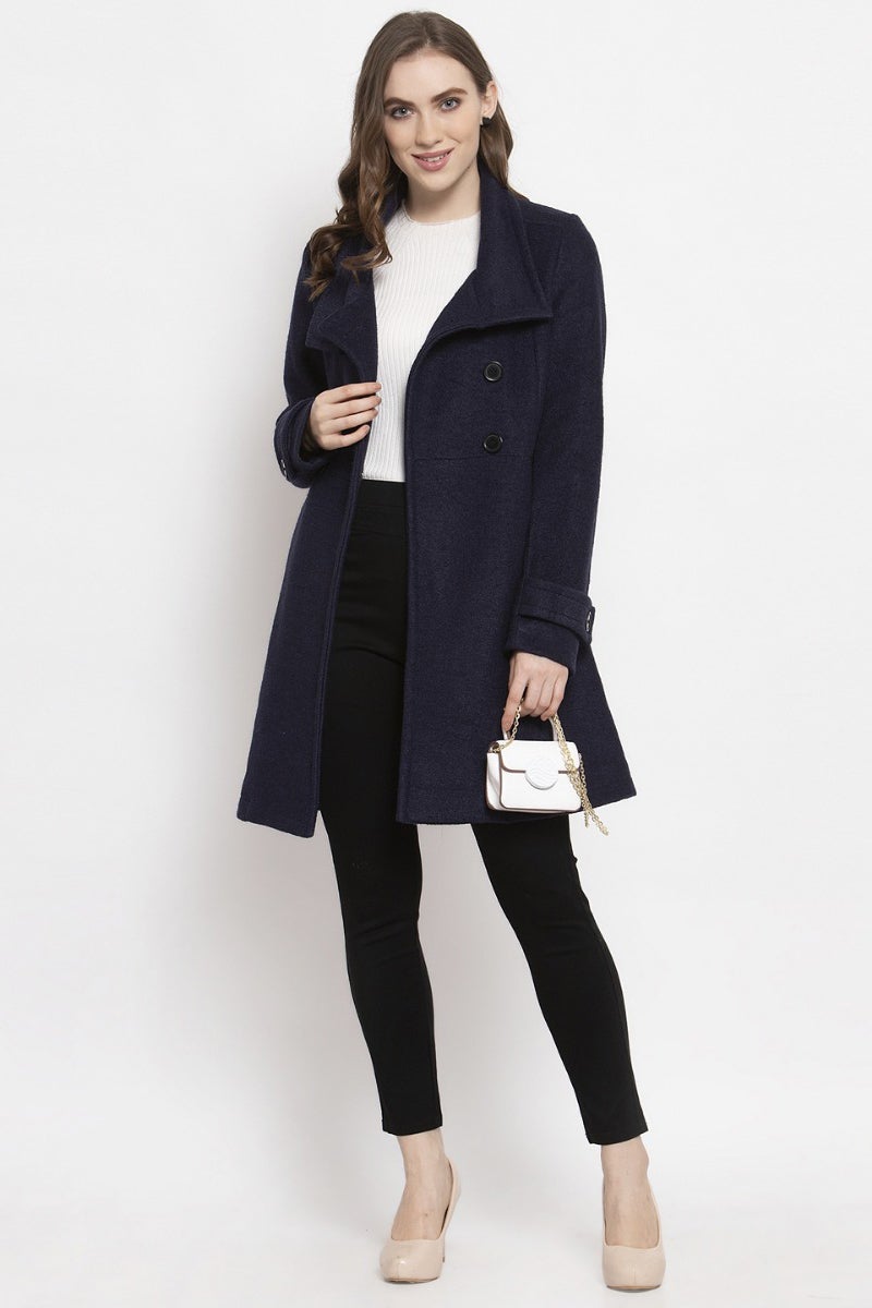 Gipsy Navy Blue Solid Wool Jacket