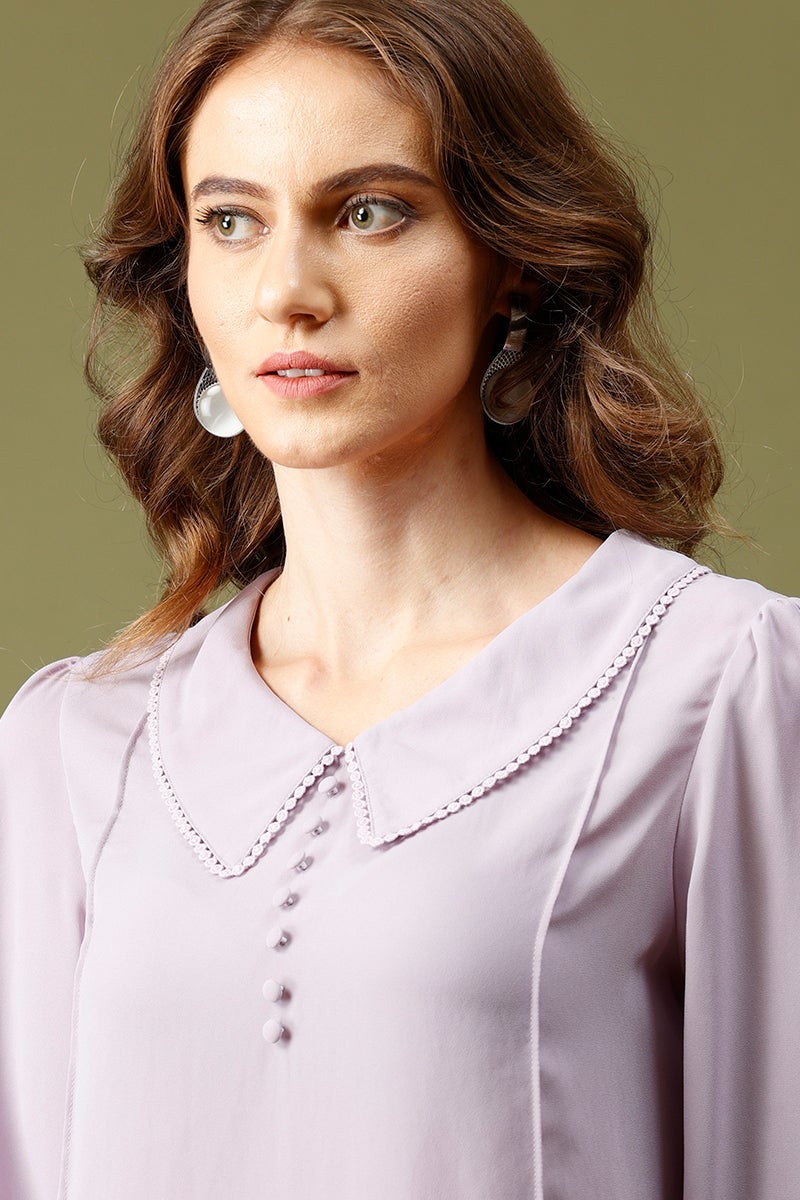 Lilac Medium Length Peter Pan Collar Polyester Top
