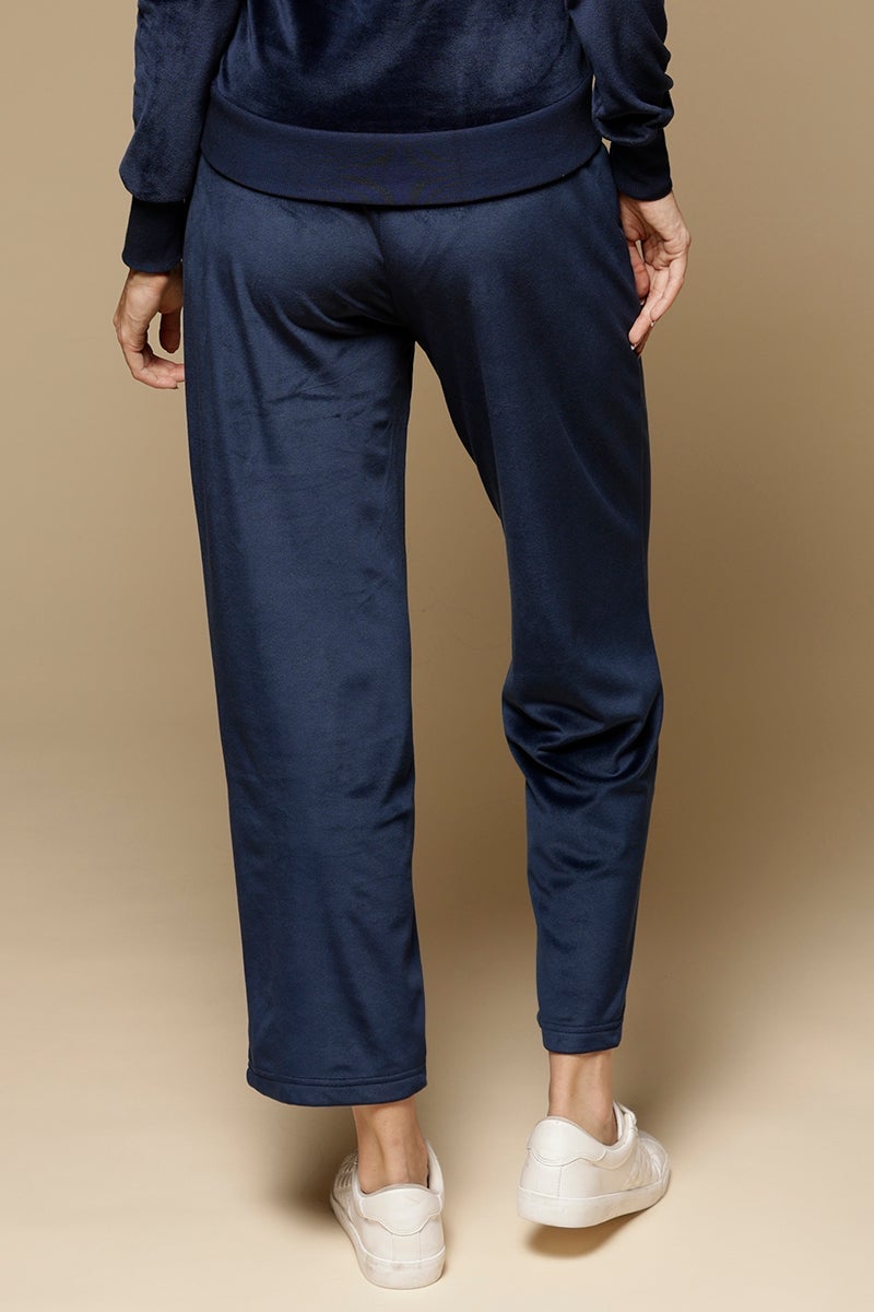 Navy Solid Polyester Mid-Rise Pant