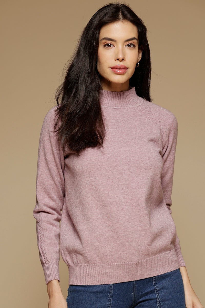 Purple Medium Length Long Sleeves Round Neck Acrylic Solid Sweater