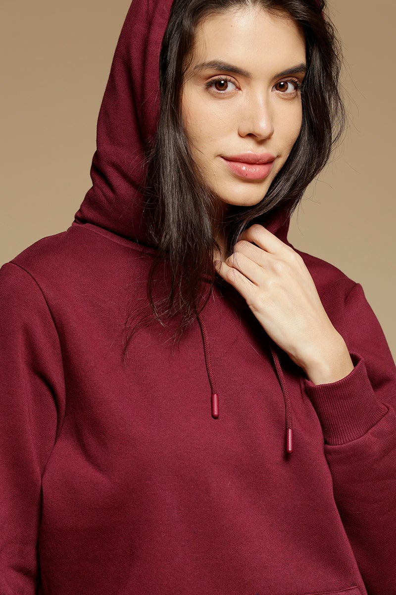 Burgandy Regular Length Long Sleeves PolyCotton Hoodies SweatShirt