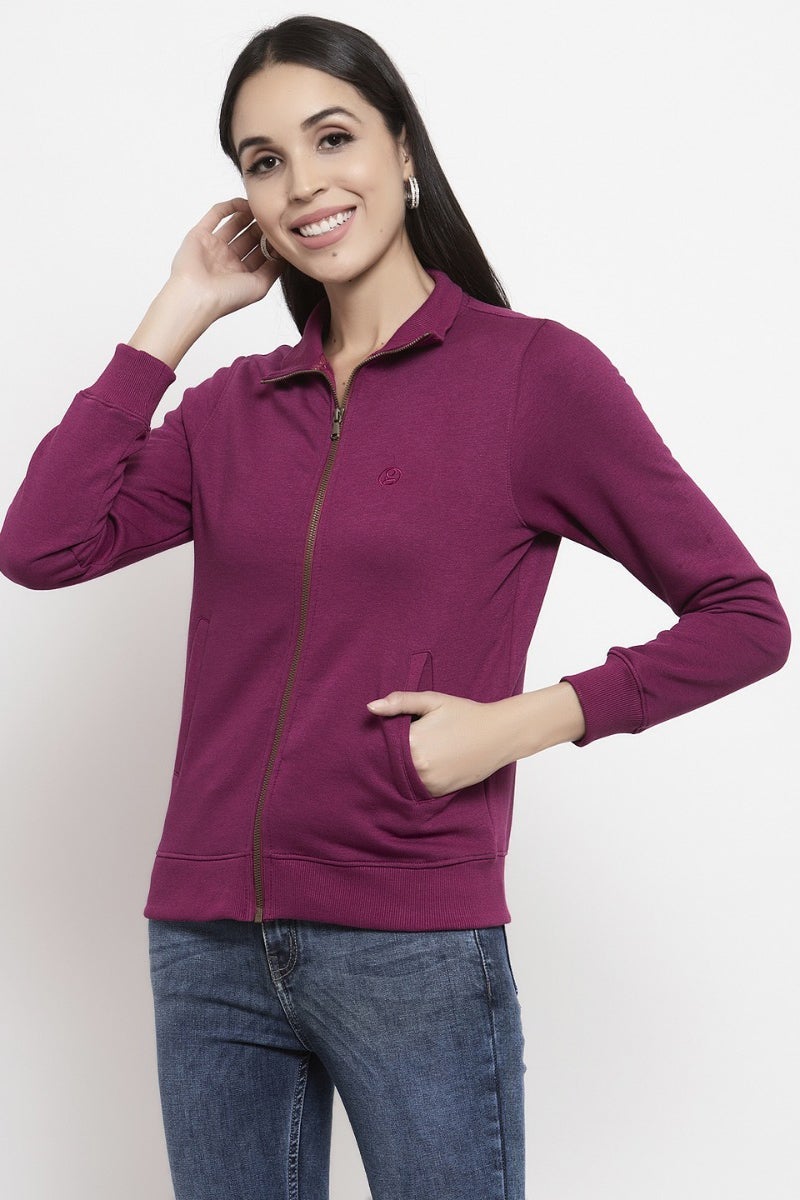 Gipsy Magenta Purple Self Design Poly Cotton Sweatshirt