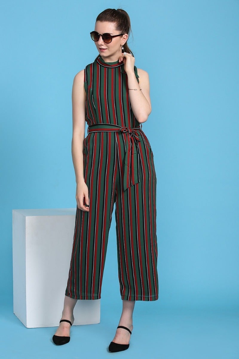 Belted Wrapped Striped Jumpsuit