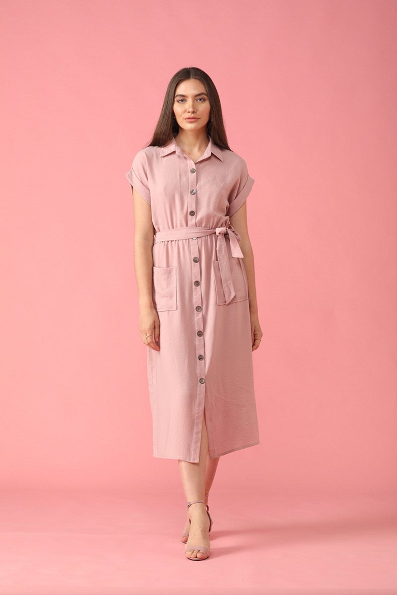 Gipsy Women Dusky Pink Shirt Collar Dress