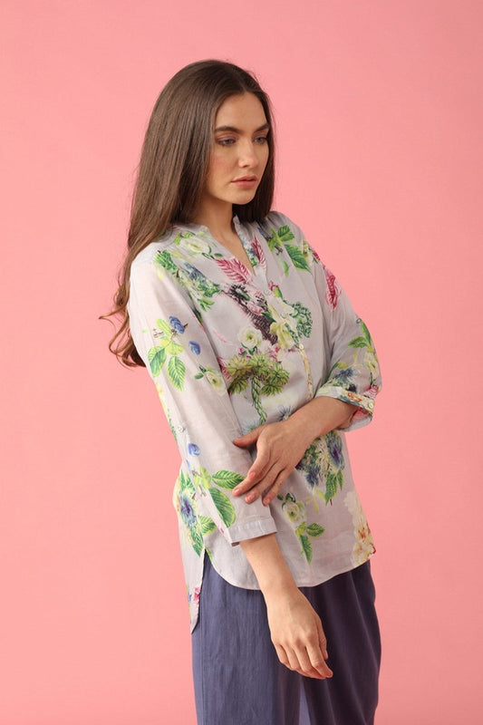Gipsy Women Polyester V-Neck Grey Tunic