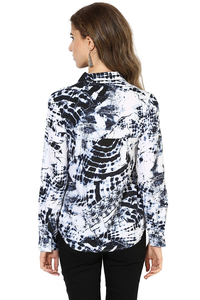 White Medium Length Shirt Collar Long Sleeves Polyester Shirt