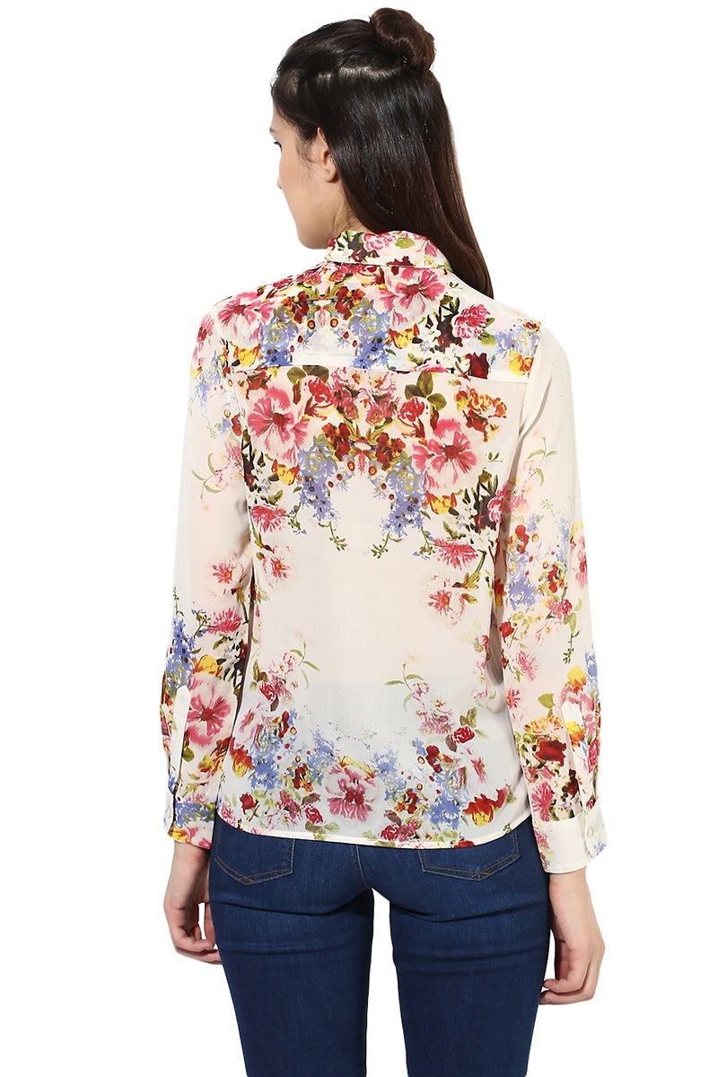 Multicolor Medium Length Shirt Collar Long Sleeves Polyester Shirt