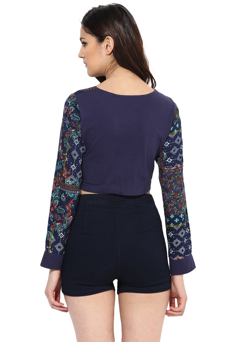 MultiColor Medium Length Boat Neck Polyester Crop Top