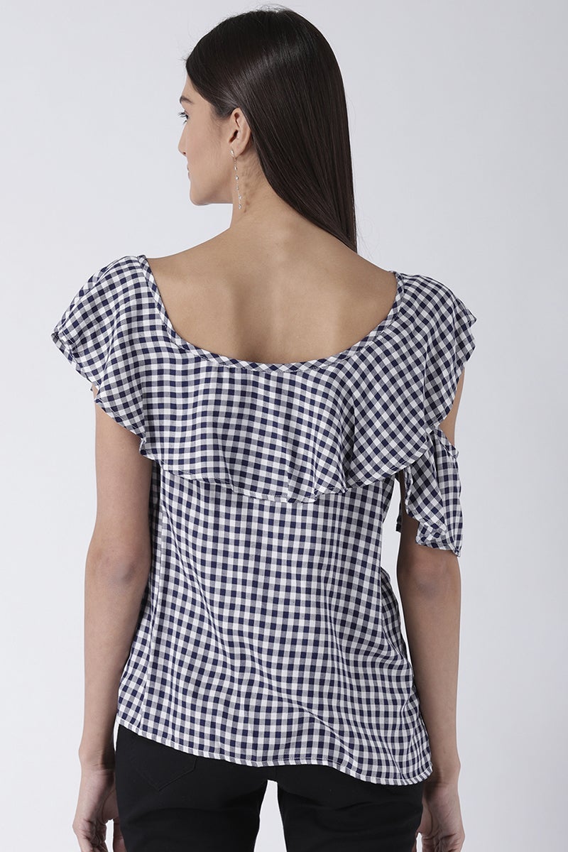 Blue Medium Length One Shoulder Rayon Top