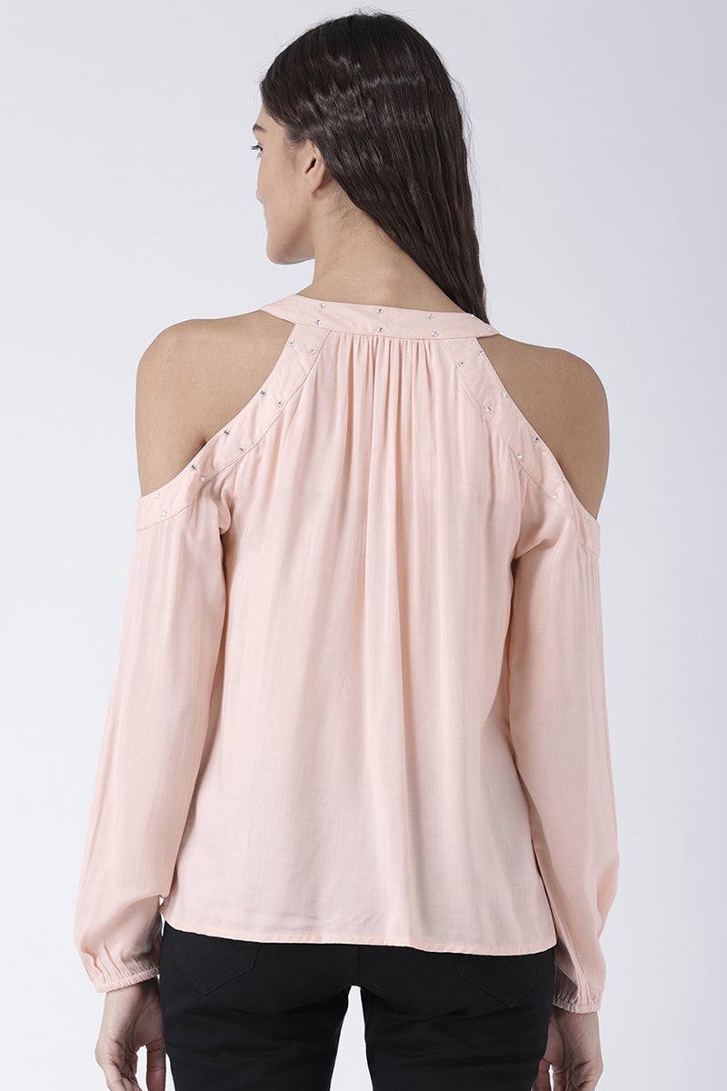 Peach Medium Length Tie-Up Rayon Top