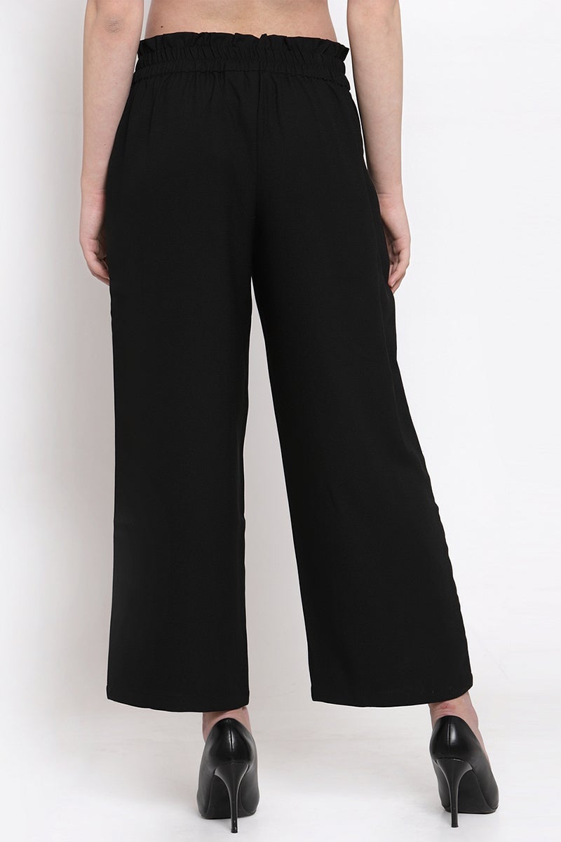 Black Ankle Length Solid Polyester Pant