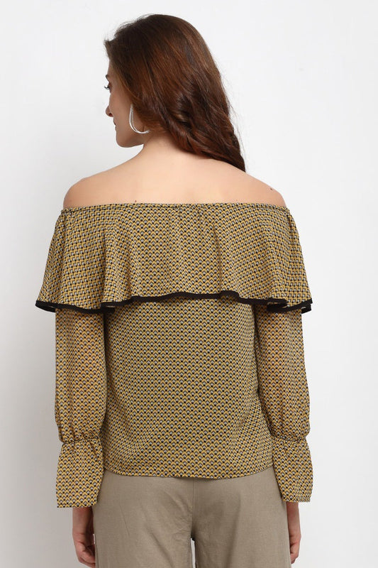 Mustard Medium Length Off Shoulder Rayon Blouse