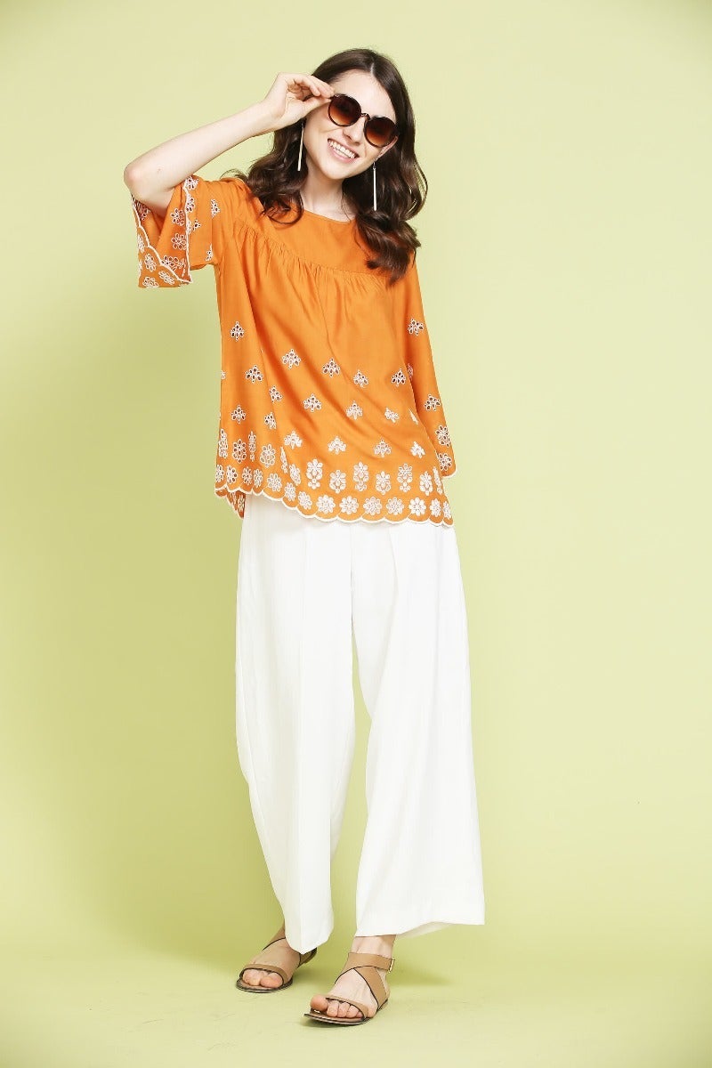 Bright Orange Cutwork Top