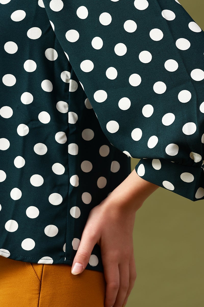 Gipsy Green Polka Dots Crepe Top