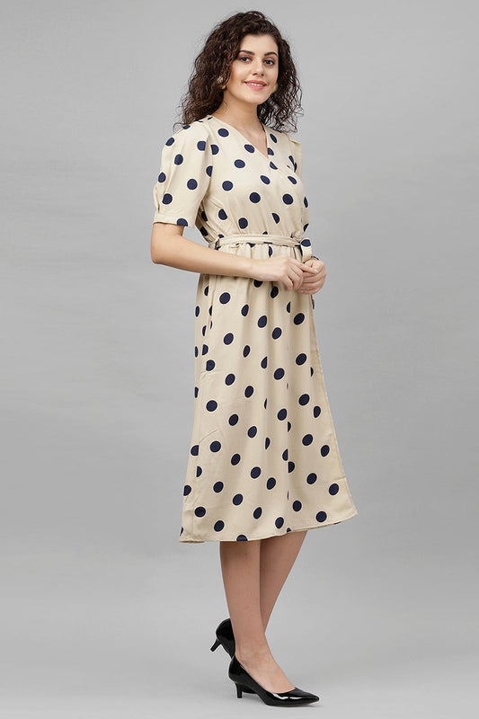 Gipsy Beige Polka Dots Polyester Dress