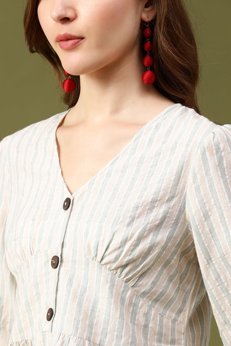 Gipsy Beige Vertical Stripes Cotton Top