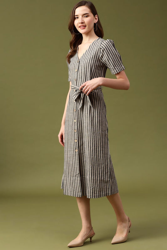 Gipsy Khaki Striped Linen Dress