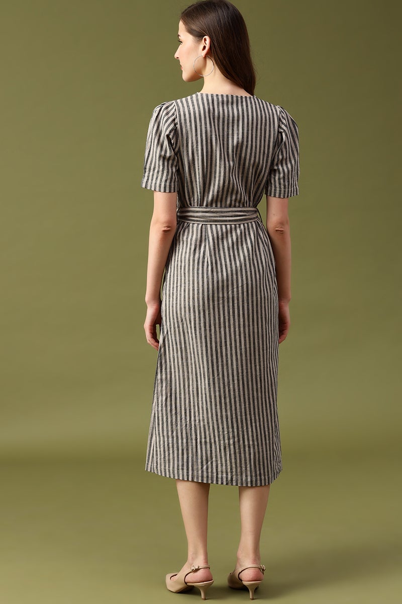 Gipsy Khaki Striped Linen Dress