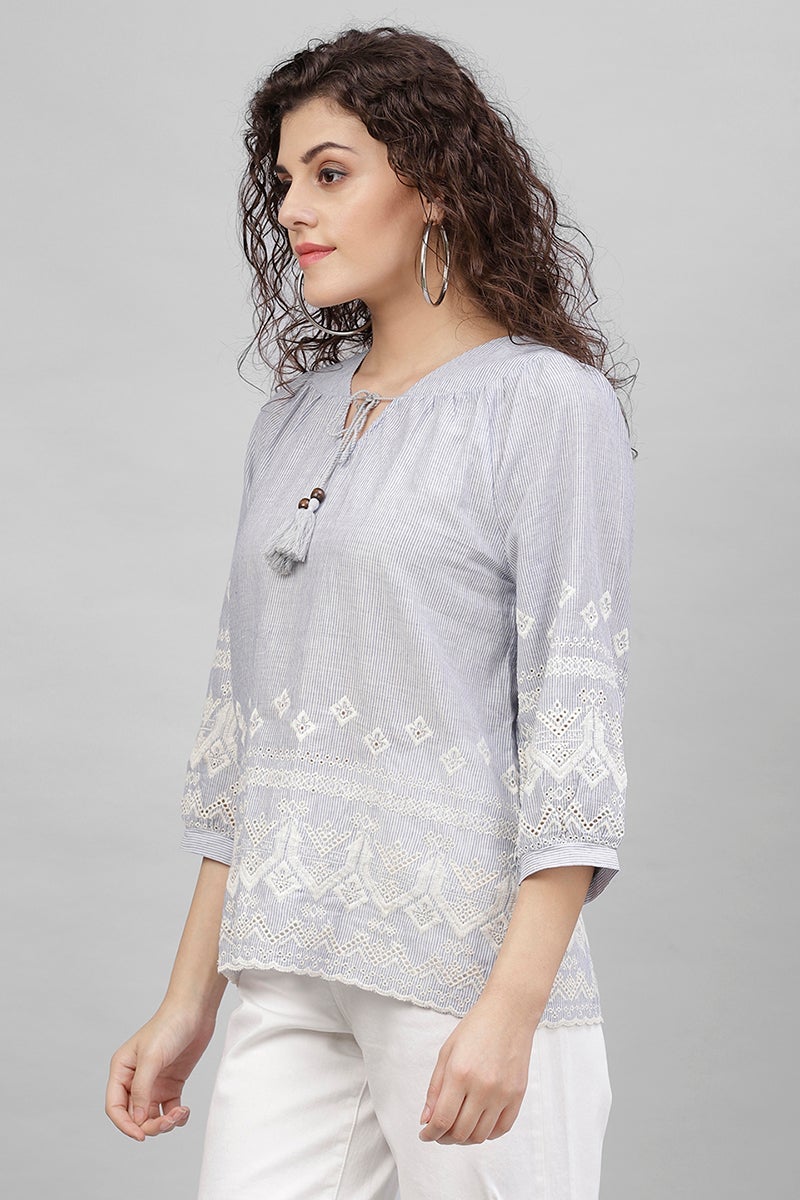 Gipsy Blue Emproidered Cotton Tunic